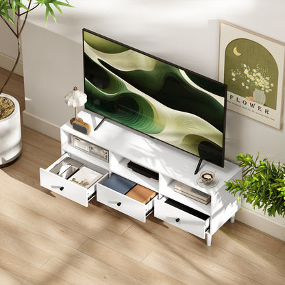 Modern TV Stand TV Stand for Living Room with 3 Open Compartments 3 Drawers and Cable Hole for 45/55/65 Inch TV 120x34x45 cm White