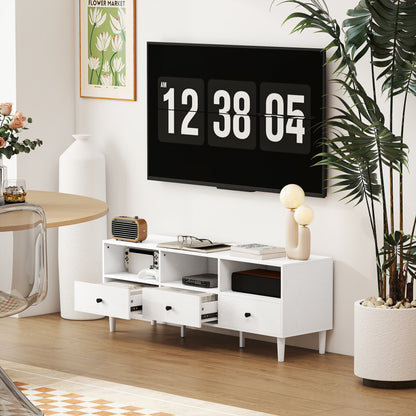 Modern TV Stand TV Stand for Living Room with 3 Open Compartments 3 Drawers and Cable Hole for 45/55/65 Inch TV 120x34x45 cm White