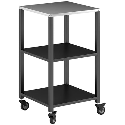 3-Tier BBQ Cart with Stainless Steel Worktop, Mobile Serving Trolley for Outdoor Grilling, 19.7 x 19.7 x 35.4 in, Black