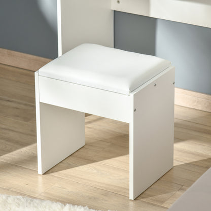 Contemporary Design Makeup Vanity Table 80L x 40W x 79H cm Retractable Mirror, Drawer, Storage White + Stool