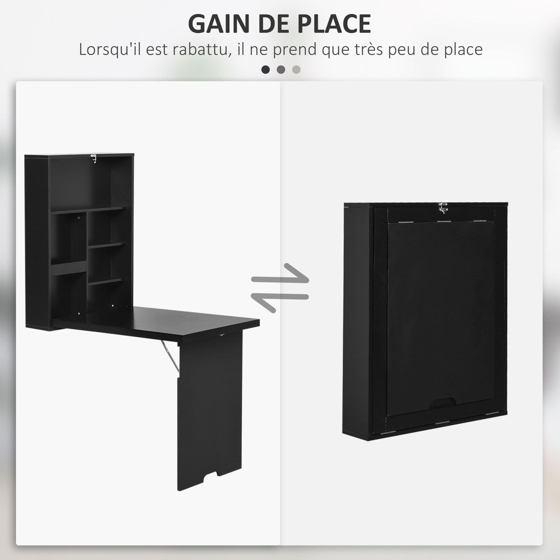 Fold-Down Wall Desk Wall-Mounted Folding Table with Shelf + Integrated Chalkboard MDF Black