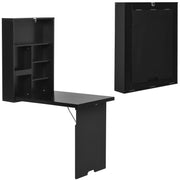 Fold-Down Wall Desk Wall-Mounted Folding Table with Shelf + Integrated Chalkboard MDF Black