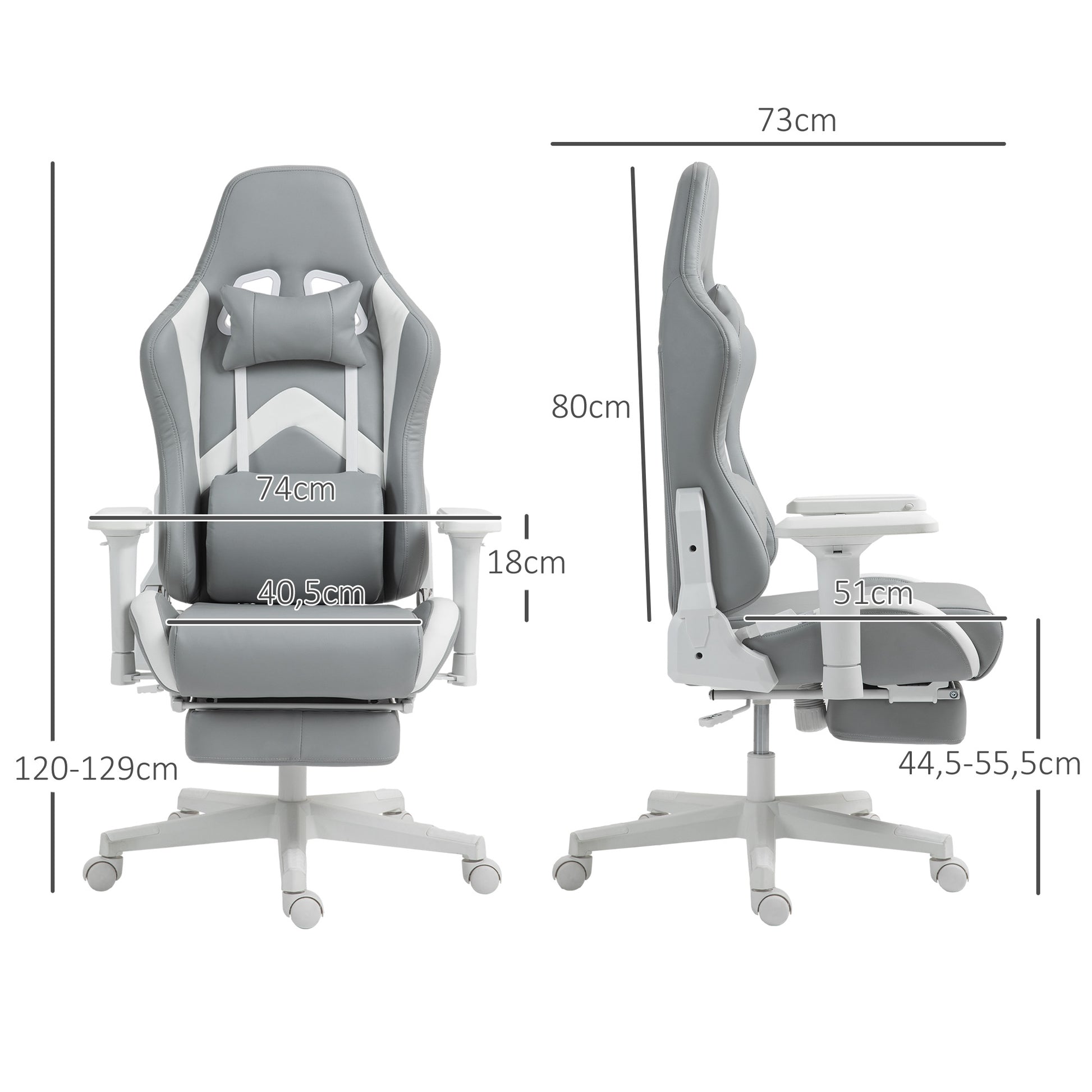 Gaming Chair Gamer Chair Reclining with Adjustable Height Retractable Footrest Lumbar Support and Detachable Headrest Office Chair Light Gray and White