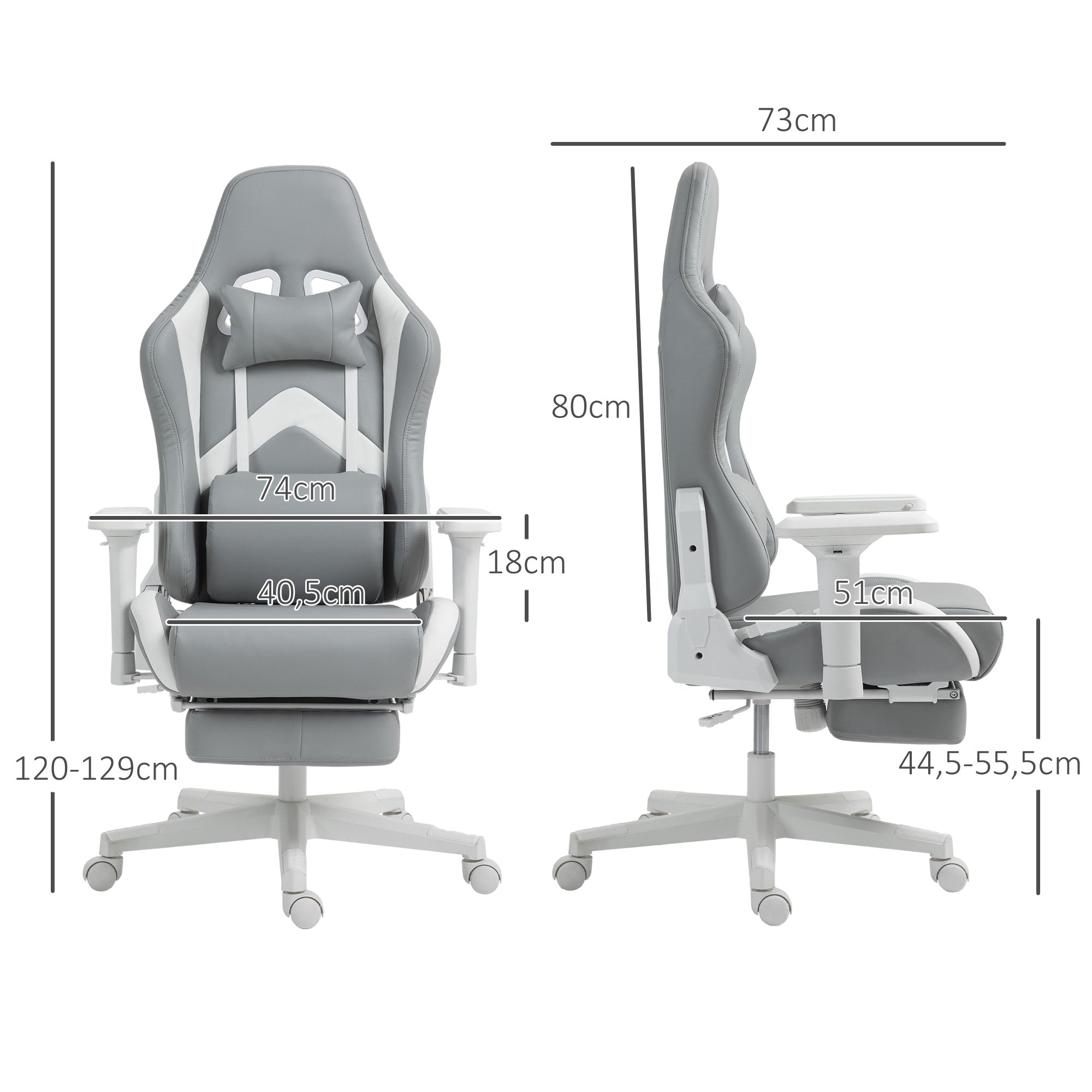 Gaming Chair Gamer Chair Reclining with Adjustable Height Retractable Footrest Lumbar Support and Detachable Headrest Office Chair Light Gray and White