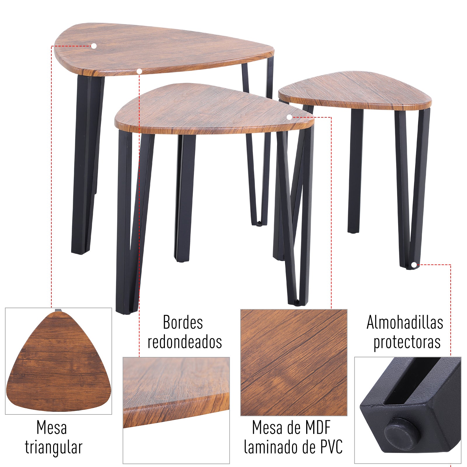 3 Coffee Tables Minimalist Steel Legs with Plastic Cover Nesting Table for Living Room Sofa 56x54.2x45.4cm