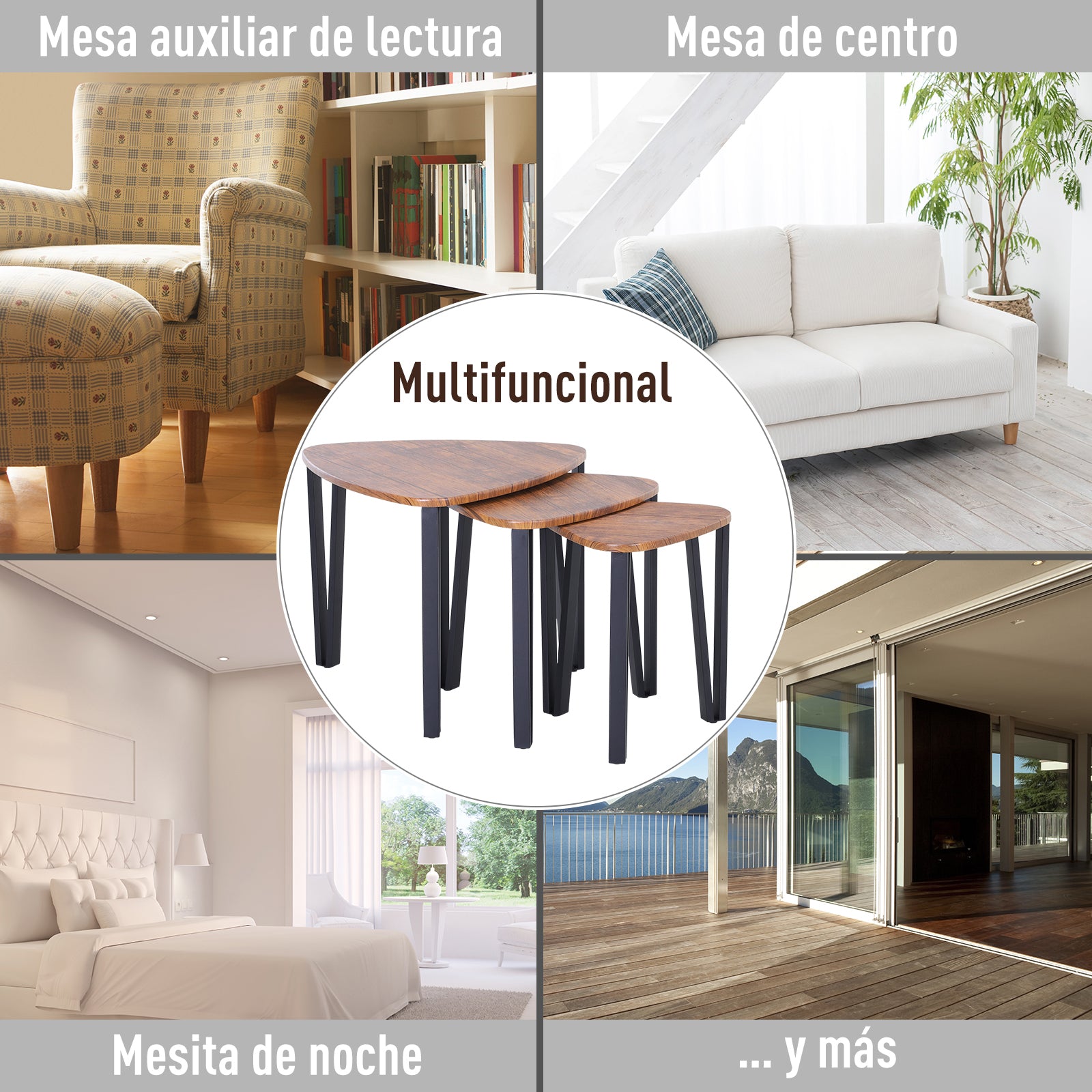 3 Coffee Tables Minimalist Steel Legs with Plastic Cover Nesting Table for Living Room Sofa 56x54.2x45.4cm