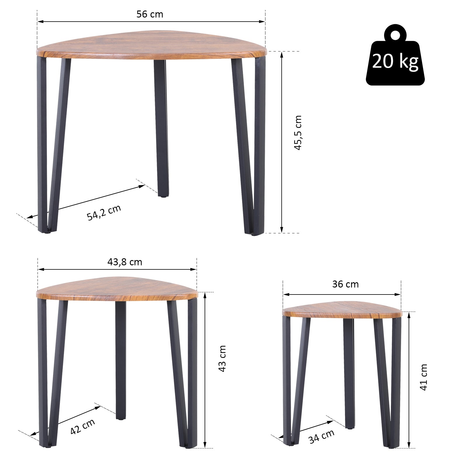 3 Coffee Tables Minimalist Steel Legs with Plastic Cover Nesting Table for Living Room Sofa 56x54.2x45.4cm