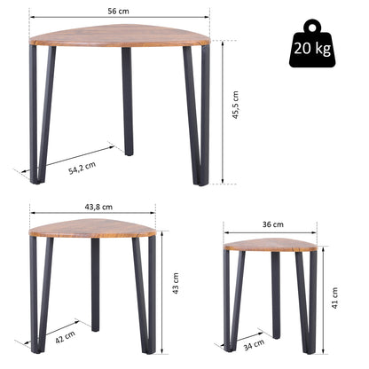 3 Coffee Tables Minimalist Steel Legs with Plastic Cover Nesting Table for Living Room Sofa 56x54.2x45.4cm