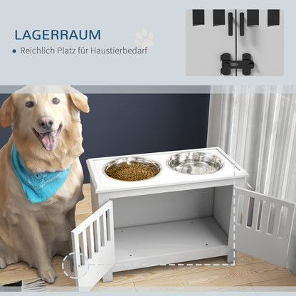 Feeding Bowl, Elevated Feeding Station with 2L Stainless Steel Bowl, Storage Space, Double Locking Door, Dog Bar for Extra Large Dogs, White