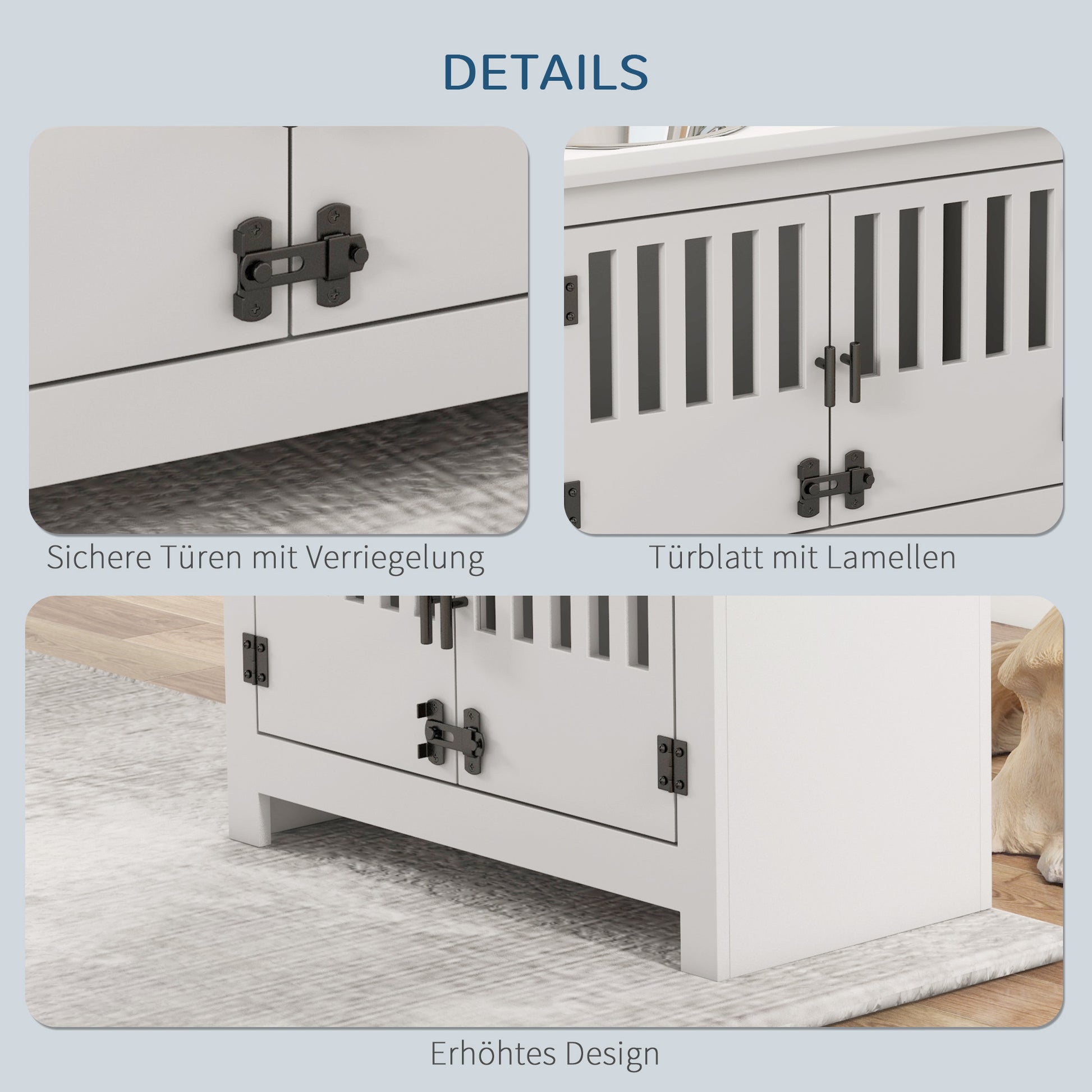 Feeding Bowl, Elevated Feeding Station with 2L Stainless Steel Bowl, Storage Space, Double Locking Door, Dog Bar for Extra Large Dogs, White