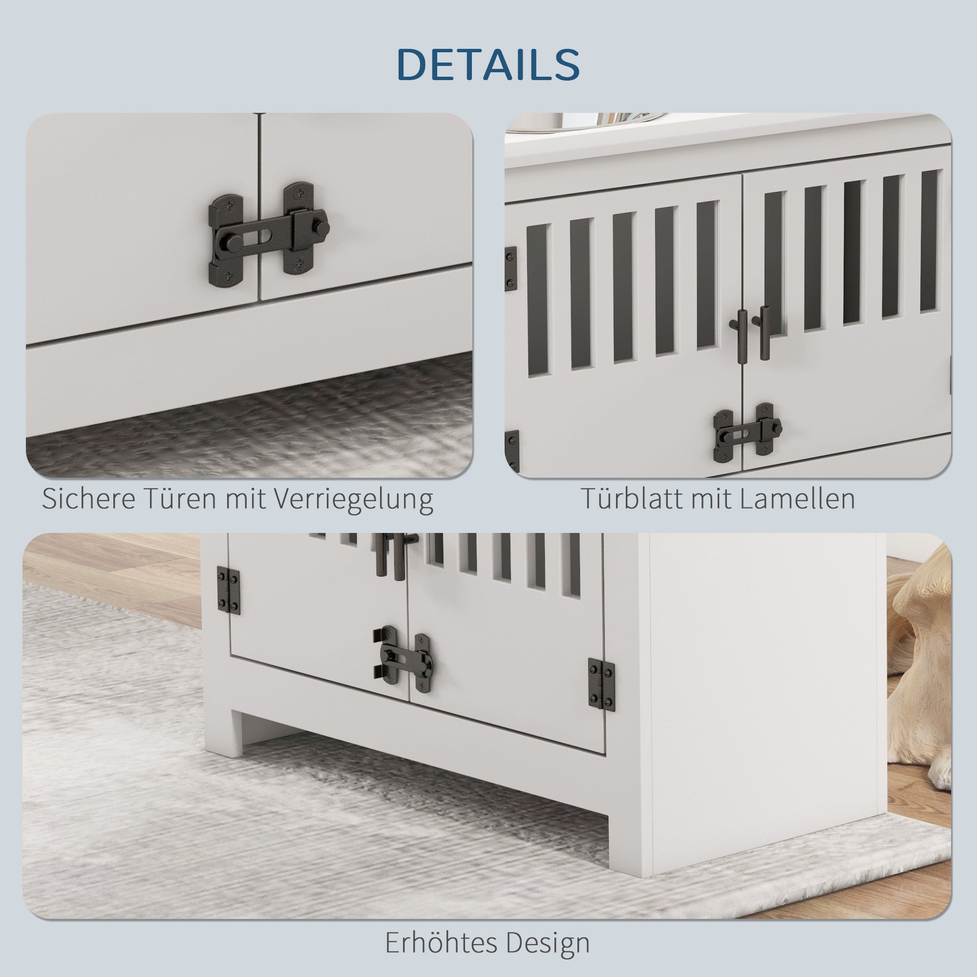 Feeding Bowl, Elevated Feeding Station with 2L Stainless Steel Bowl, Storage Space, Double Locking Door, Dog Bar for Extra Large Dogs, White