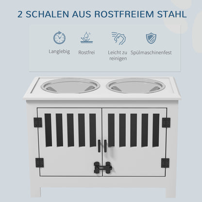 Feeding Bowl, Elevated Feeding Station with 2L Stainless Steel Bowl, Storage Space, Double Locking Door, Dog Bar for Extra Large Dogs, White