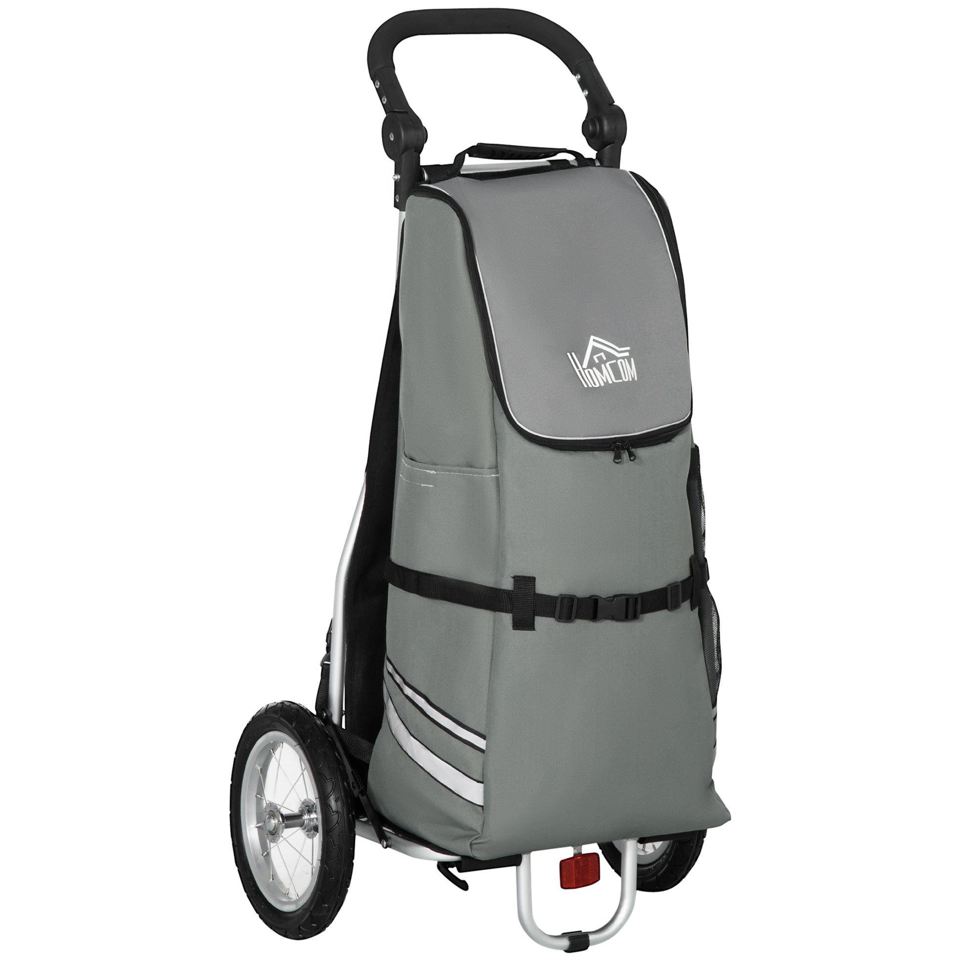 2-in-1 Cargo Trailer Shopping Trolley for Bicycle Trailer Transport Trailer with Connection Clamps for Bike Hitch 24.3 kg Max 55 L Alu+Oxford Gray+Silver 53 x 43 x 110 cm