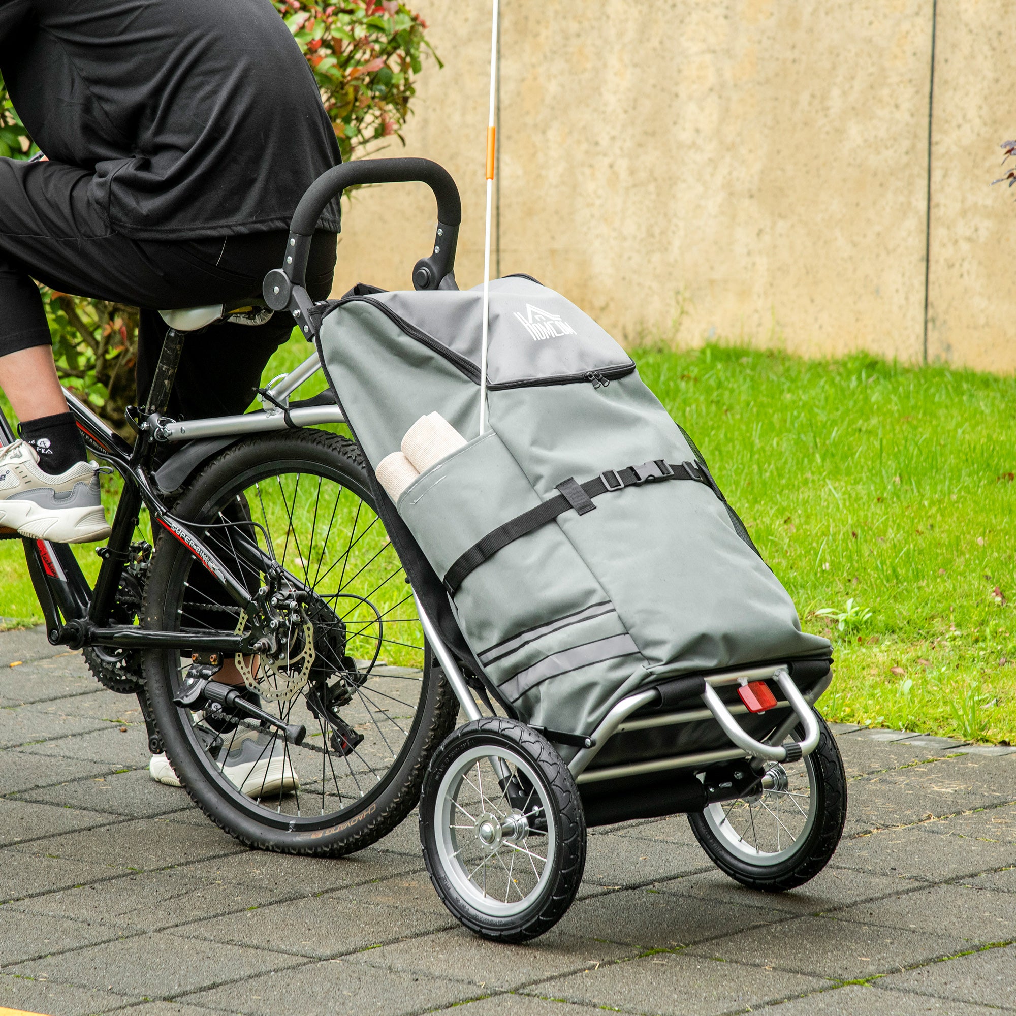 2-in-1 Cargo Trailer Shopping Trolley for Bicycle Trailer Transport Trailer with Connection Clamps for Bike Hitch 24.3 kg Max 55 L Alu+Oxford Gray+Silver 53 x 43 x 110 cm