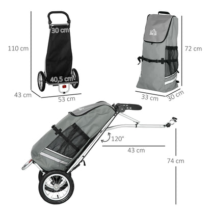 2-in-1 Cargo Trailer Shopping Trolley for Bicycle Trailer Transport Trailer with Connection Clamps for Bike Hitch 24.3 kg Max 55 L Alu+Oxford Gray+Silver 53 x 43 x 110 cm