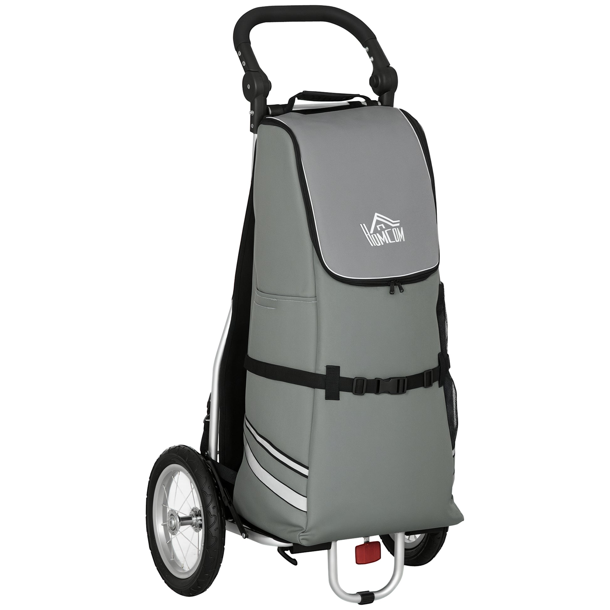 2-in-1 Cargo Trailer Shopping Trolley for Bicycle Trailer Transport Trailer with Connection Clamps for Bike Hitch 24.3 kg Max 55 L Alu+Oxford Gray+Silver 53 x 43 x 110 cm