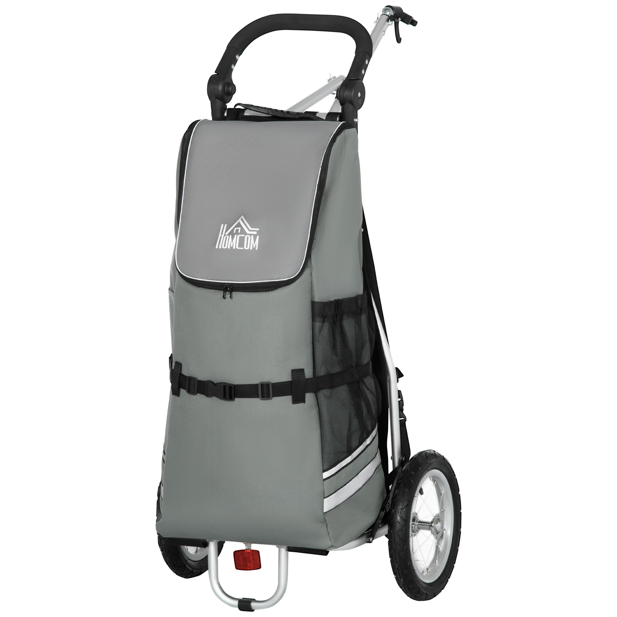 2-in-1 Cargo Trailer Shopping Trolley for Bicycle Trailer Transport Trailer with Connection Clamps for Bike Hitch 24.3 kg Max 55 L Alu+Oxford Gray+Silver 53 x 43 x 110 cm