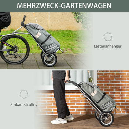 2-in-1 Cargo Trailer Shopping Trolley for Bicycle Trailer Transport Trailer with Connection Clamps for Bike Hitch 24.3 kg Max 55 L Alu+Oxford Gray+Silver 53 x 43 x 110 cm