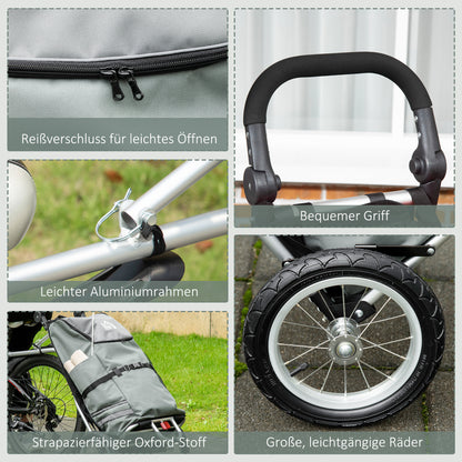 2-in-1 Cargo Trailer Shopping Trolley for Bicycle Trailer Transport Trailer with Connection Clamps for Bike Hitch 24.3 kg Max 55 L Alu+Oxford Gray+Silver 53 x 43 x 110 cm