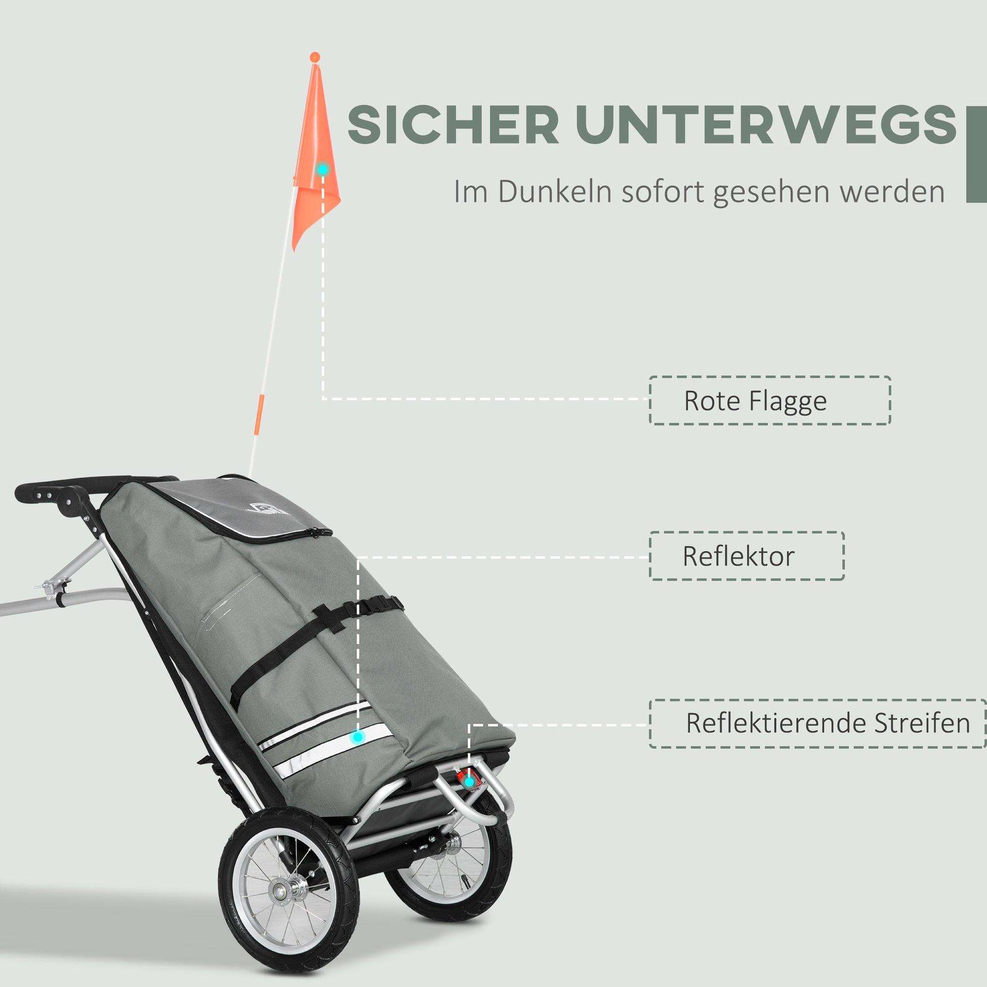 2-in-1 Cargo Trailer Shopping Trolley for Bicycle Trailer Transport Trailer with Connection Clamps for Bike Hitch 24.3 kg Max 55 L Alu+Oxford Gray+Silver 53 x 43 x 110 cm