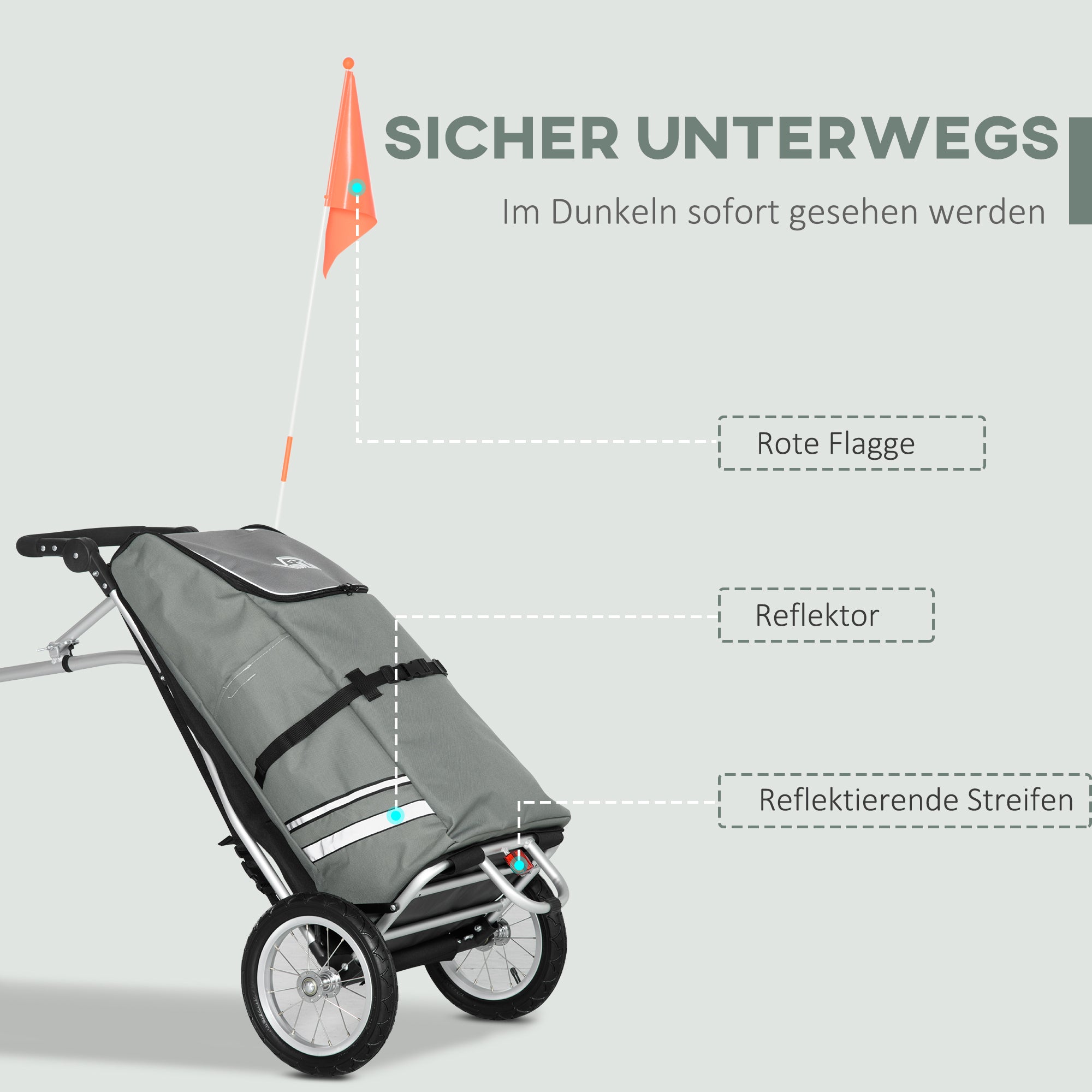 2-in-1 Cargo Trailer Shopping Trolley for Bicycle Trailer Transport Trailer with Connection Clamps for Bike Hitch 24.3 kg Max 55 L Alu+Oxford Gray+Silver 53 x 43 x 110 cm