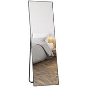 Modern Full Length Floor Mirror, 40x150 cm Rectangular Wall and Freestanding Mirror with Frame, Hooks, and Stand for Bedroom, Living Room, Entryway, Black