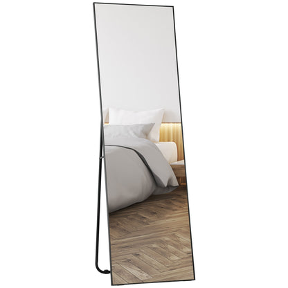 Modern Full Length Floor Mirror, 40x150 cm Rectangular Wall and Freestanding Mirror with Frame, Hooks, and Stand for Bedroom, Living Room, Entryway, Black