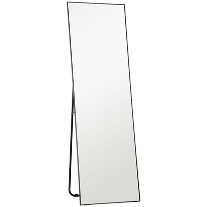 Modern Full Length Floor Mirror, 40x150 cm Rectangular Wall and Freestanding Mirror with Frame, Hooks, and Stand for Bedroom, Living Room, Entryway, Black