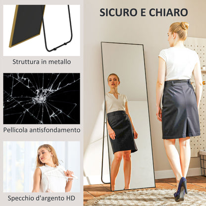 Modern Full Length Floor Mirror, 40x150 cm Rectangular Wall and Freestanding Mirror with Frame, Hooks, and Stand for Bedroom, Living Room, Entryway, Black