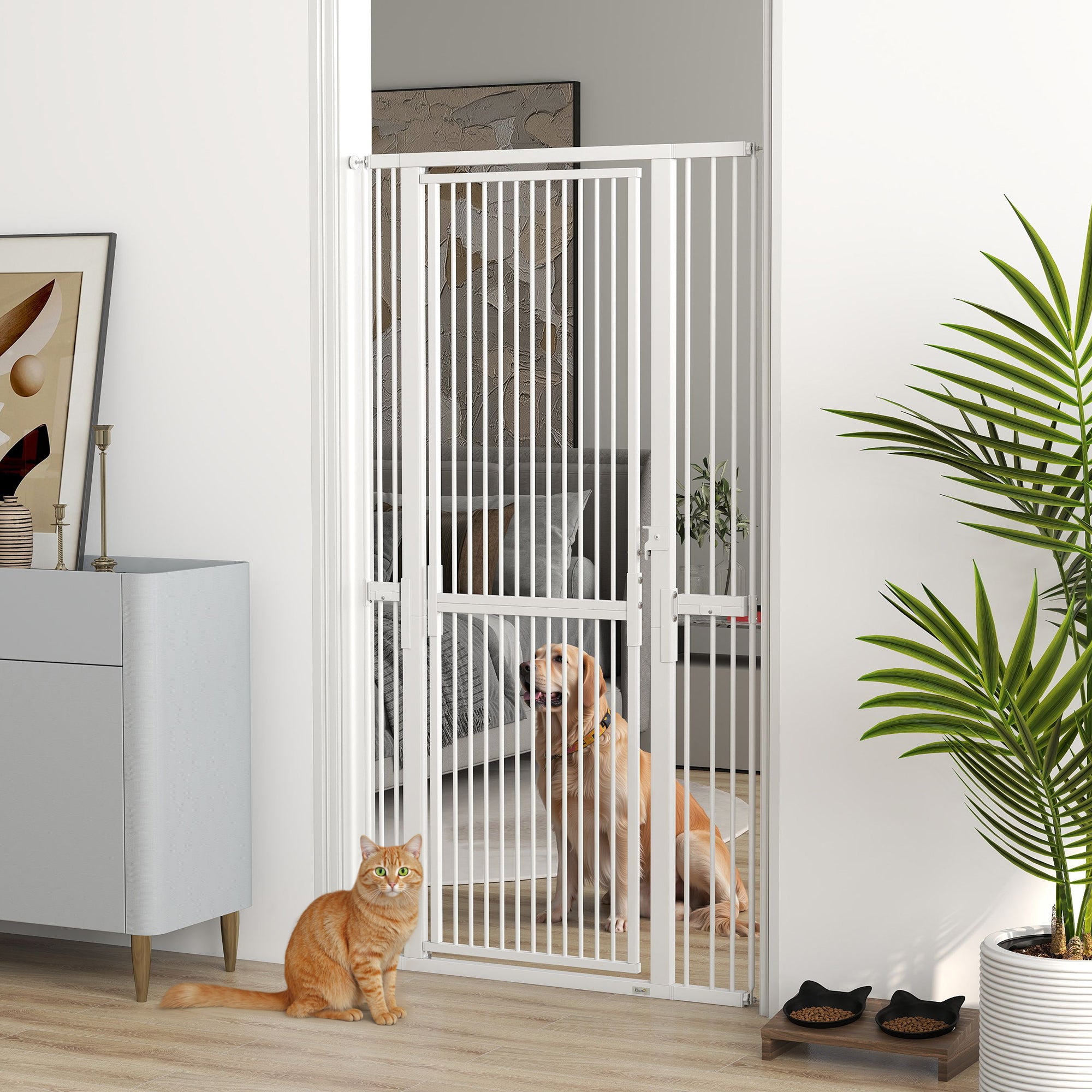 71 in Tall Pet Safety Gate — Adjustable 30–41 in Width, Extra-Narrow 1.4 in Spacing, Pressure or Screw Mount, Manual Lock, White