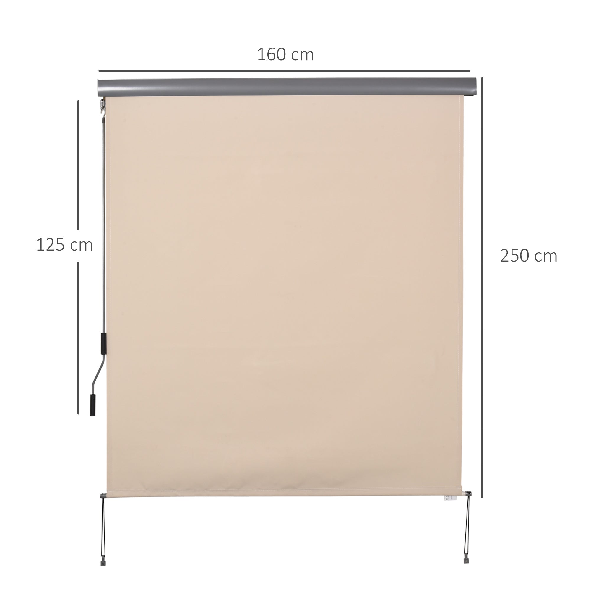 Outdoor Roller Blind 2.5 x 1.6m Retractable Vertical Sun Shade with Crank, Aluminum and Polyester 280g/m² UV50+ Protection, for Balcony, Patio, Terrace, and Garden, Cream