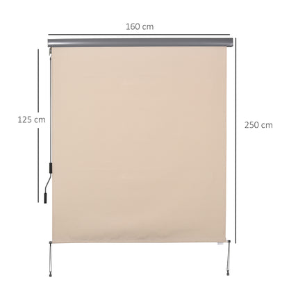 Outdoor Roller Blind 2.5 x 1.6m Retractable Vertical Sun Shade with Crank, Aluminum and Polyester 280g/m² UV50+ Protection, for Balcony, Patio, Terrace, and Garden, Cream