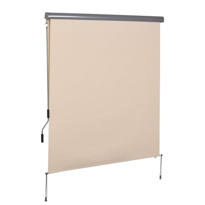 Outdoor Roller Blind 2.5 x 1.6m Retractable Vertical Sun Shade with Crank, Aluminum and Polyester 280g/m² UV50+ Protection, for Balcony, Patio, Terrace, and Garden, Cream