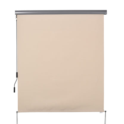 Outdoor Roller Blind 2.5 x 1.6m Retractable Vertical Sun Shade with Crank, Aluminum and Polyester 280g/m² UV50+ Protection, for Balcony, Patio, Terrace, and Garden, Cream