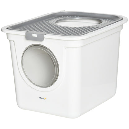 Cat Litter Box with Lid Covered Cat Toilet with Scoop XXL Cat Litter Box for Cats up to 5 kg 44 x 55 x 39 cm Gray + White