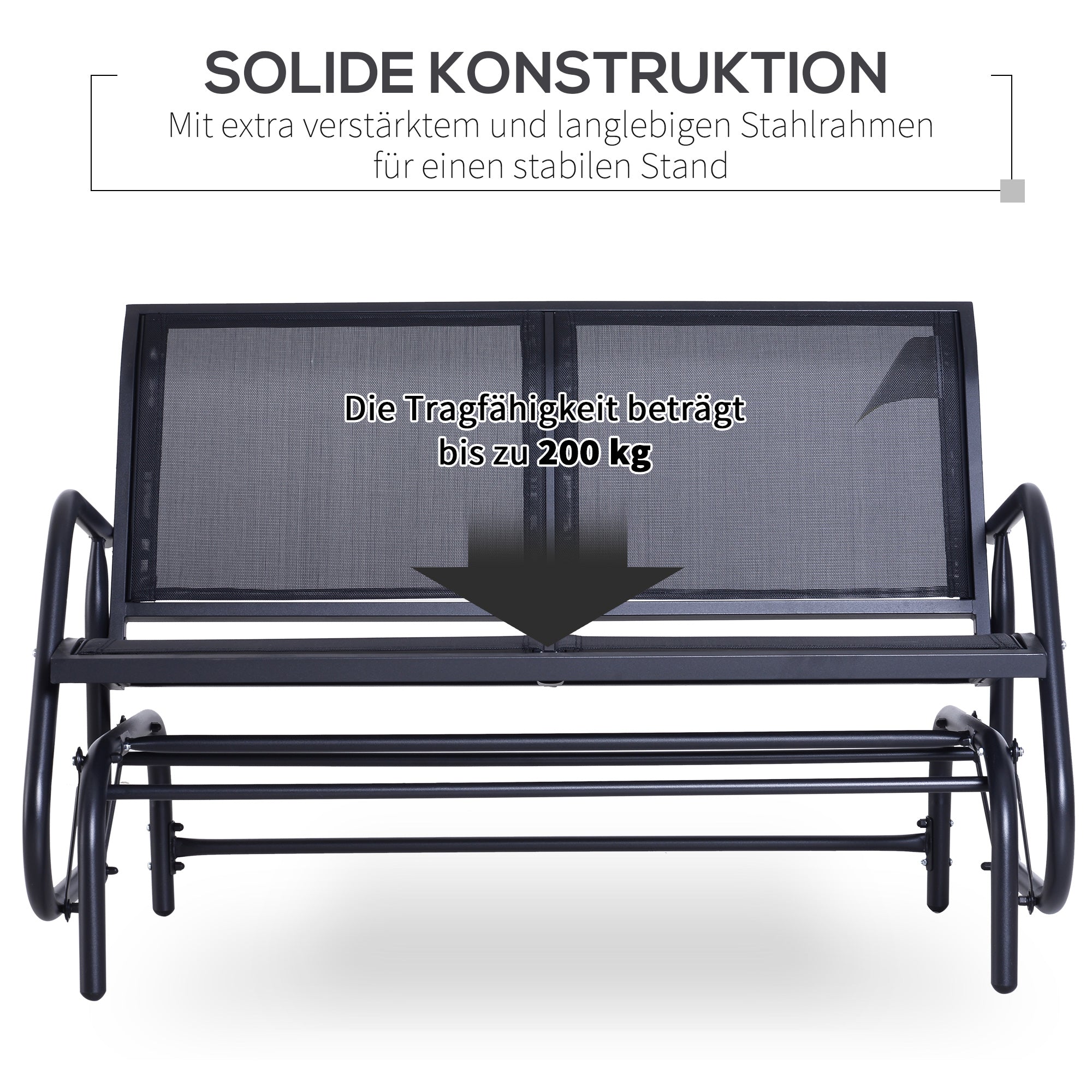 2-Seater Rocking Chair Garden Bench with Rocking Mechanism Metal Swing Bench up to 200 kg Load Capacity Garden Furniture for Garden, Terrace, Porch 120 x 70 x 85 cm Black