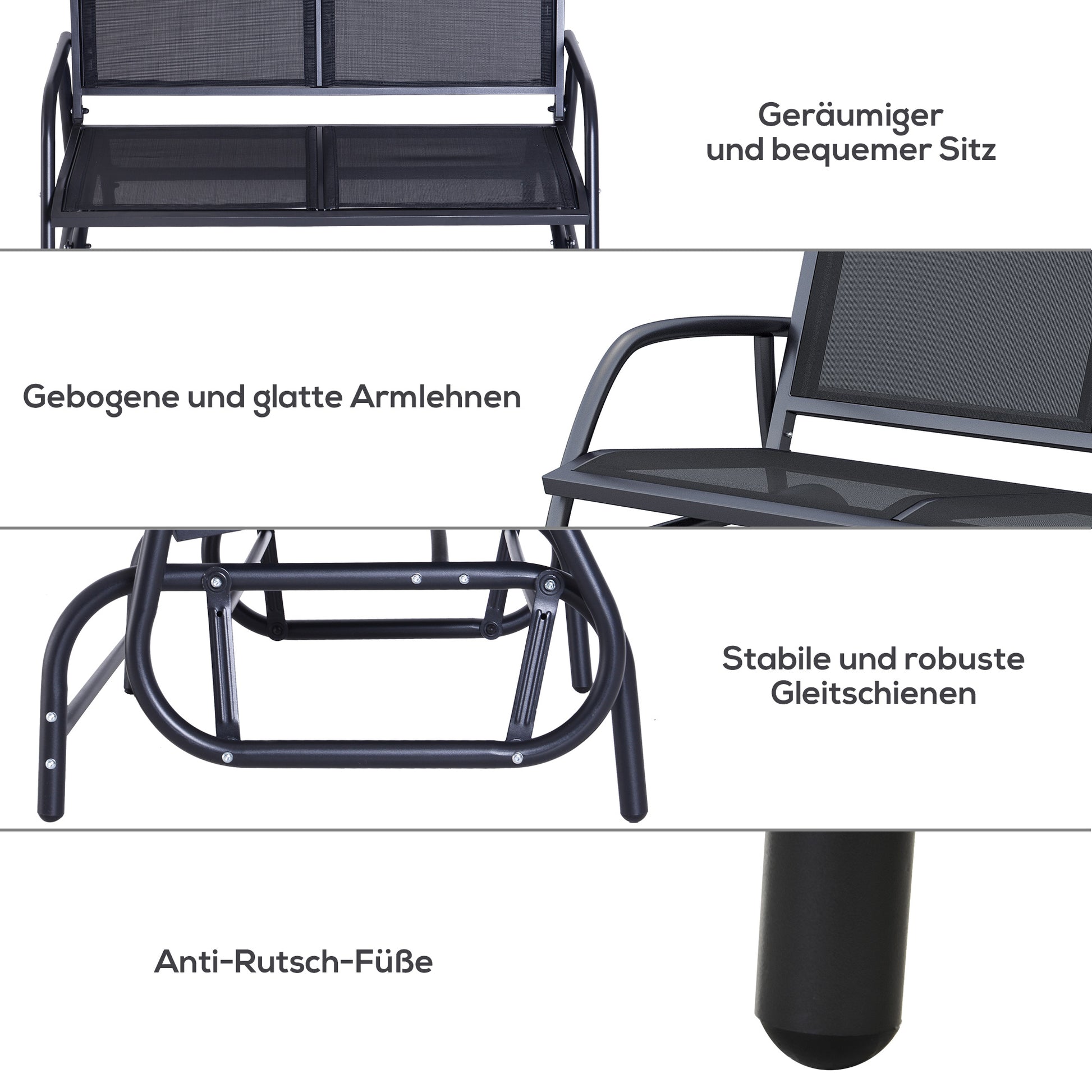 2-Seater Rocking Chair Garden Bench with Rocking Mechanism Metal Swing Bench up to 200 kg Load Capacity Garden Furniture for Garden, Terrace, Porch 120 x 70 x 85 cm Black