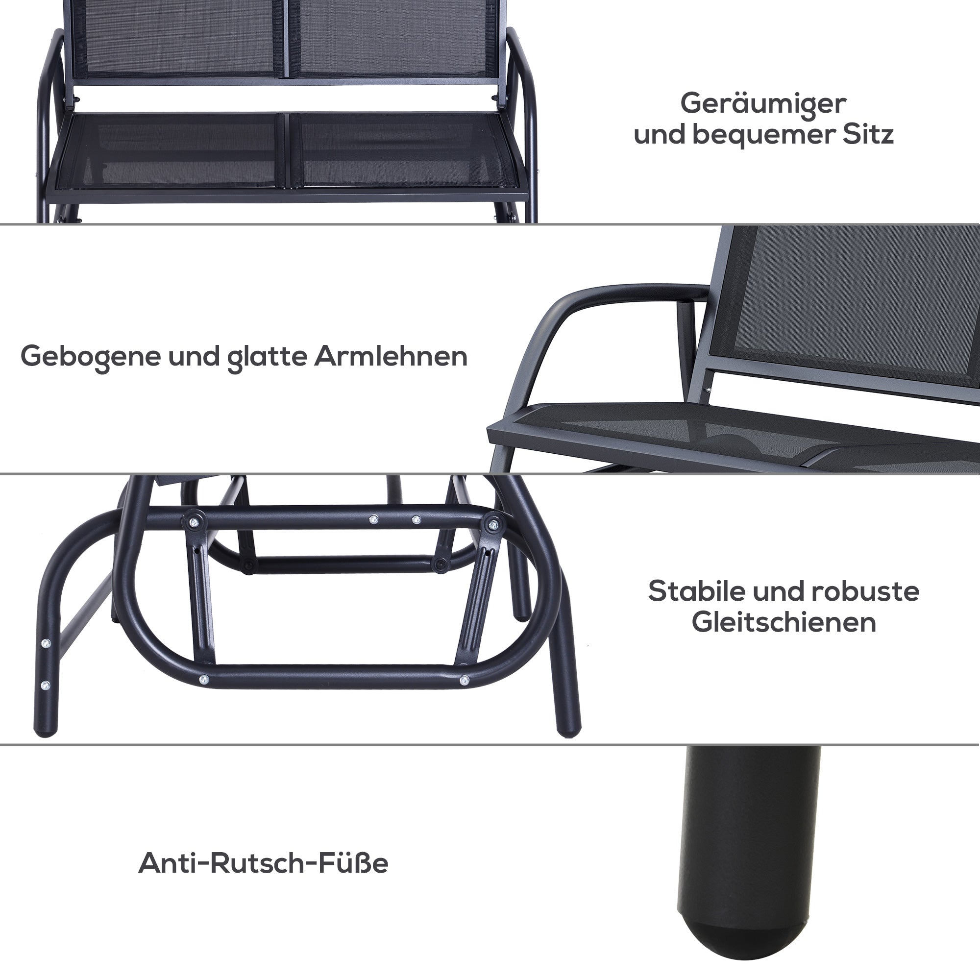 2-Seater Rocking Chair Garden Bench with Rocking Mechanism Metal Swing Bench up to 200 kg Load Capacity Garden Furniture for Garden, Terrace, Porch 120 x 70 x 85 cm Black