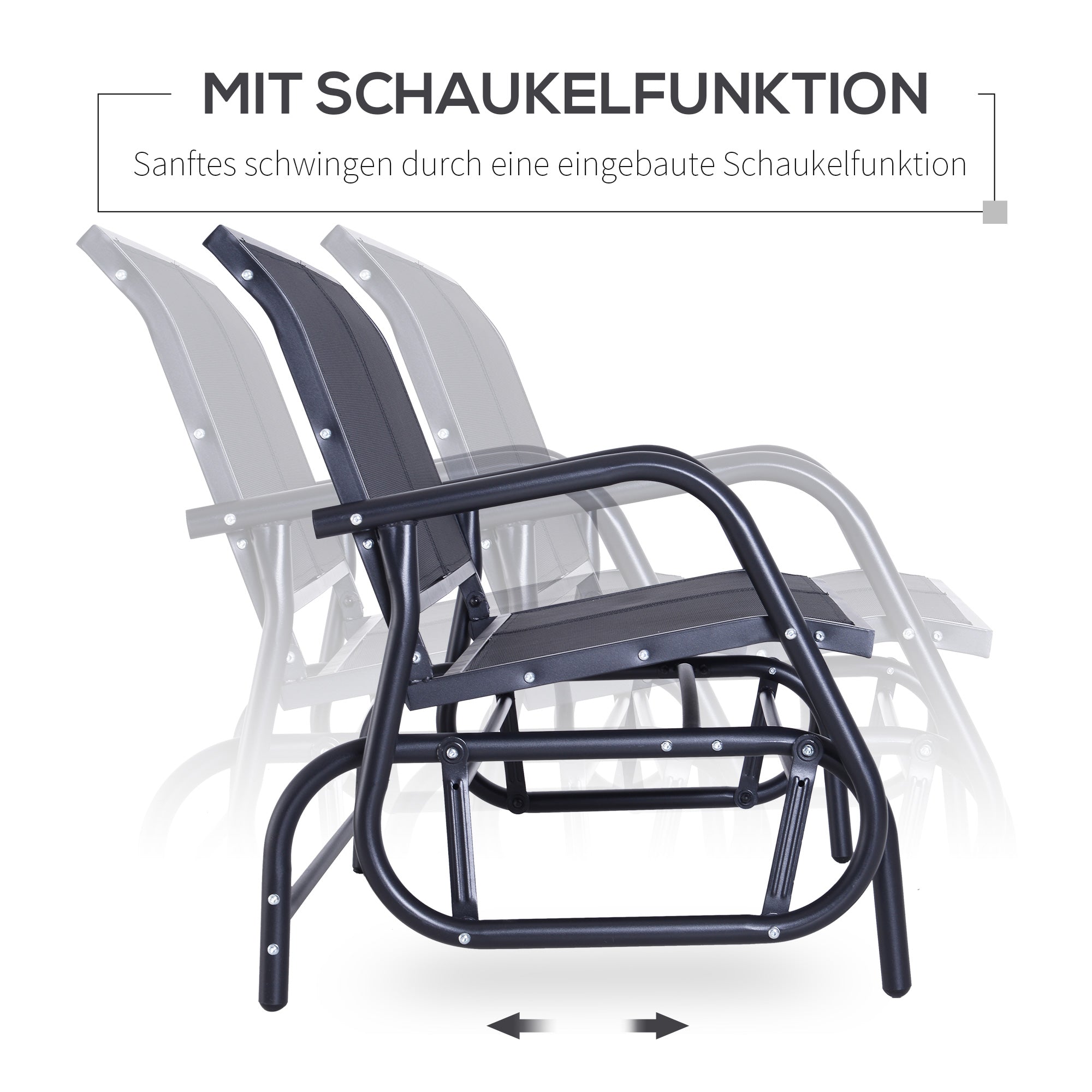 2-Seater Rocking Chair Garden Bench with Rocking Mechanism Metal Swing Bench up to 200 kg Load Capacity Garden Furniture for Garden, Terrace, Porch 120 x 70 x 85 cm Black