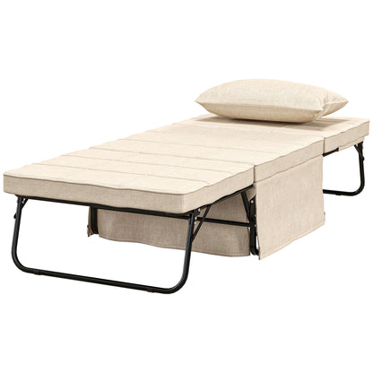 Convertible Chair Bed with Heating Function, Chaise Longue and Footstool 4 in 1 with 5-Position Reclining Backrest - 1 Seater - Includes Cushion and Storage Pocket - for Living Room, Bedroom - Cream