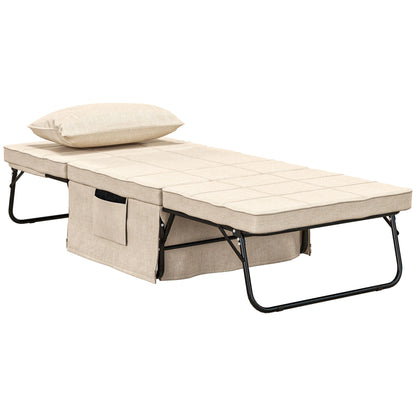 Convertible Chair Bed with Heating Function, Chaise Longue and Footstool 4 in 1 with 5-Position Reclining Backrest - 1 Seater - Includes Cushion and Storage Pocket - for Living Room, Bedroom - Cream