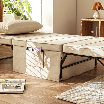 Convertible Chair Bed with Heating Function, Chaise Longue and Footstool 4 in 1 with 5-Position Reclining Backrest - 1 Seater - Includes Cushion and Storage Pocket - for Living Room, Bedroom - Cream