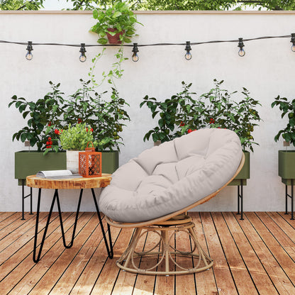 Papasan Chair Rattan 360° Swivel Basket Chair with Seat Cushion Diameter 100 cm Round Outdoor Rattan Swivel Lounge Recliner Chair for Living Room Garden Balcony Light Grey