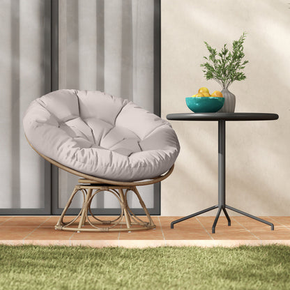 Papasan Chair Rattan 360° Swivel Basket Chair with Seat Cushion Diameter 100 cm Round Outdoor Rattan Swivel Lounge Recliner Chair for Living Room Garden Balcony Light Grey