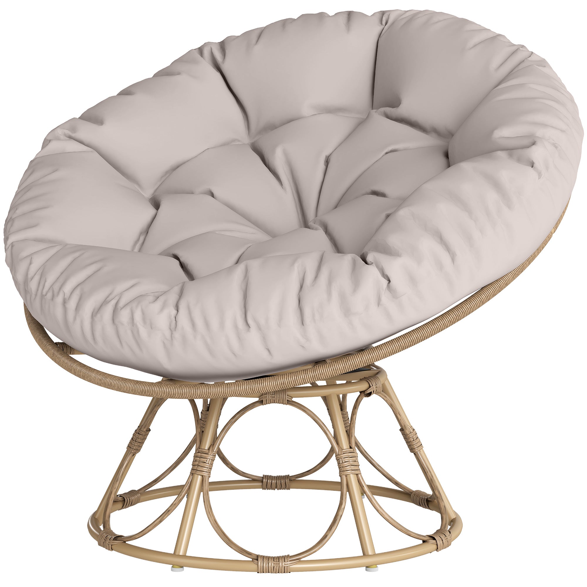 Papasan Chair Rattan 360° Swivel Basket Chair with Seat Cushion Diameter 100 cm Round Outdoor Rattan Swivel Lounge Recliner Chair for Living Room Garden Balcony Light Grey