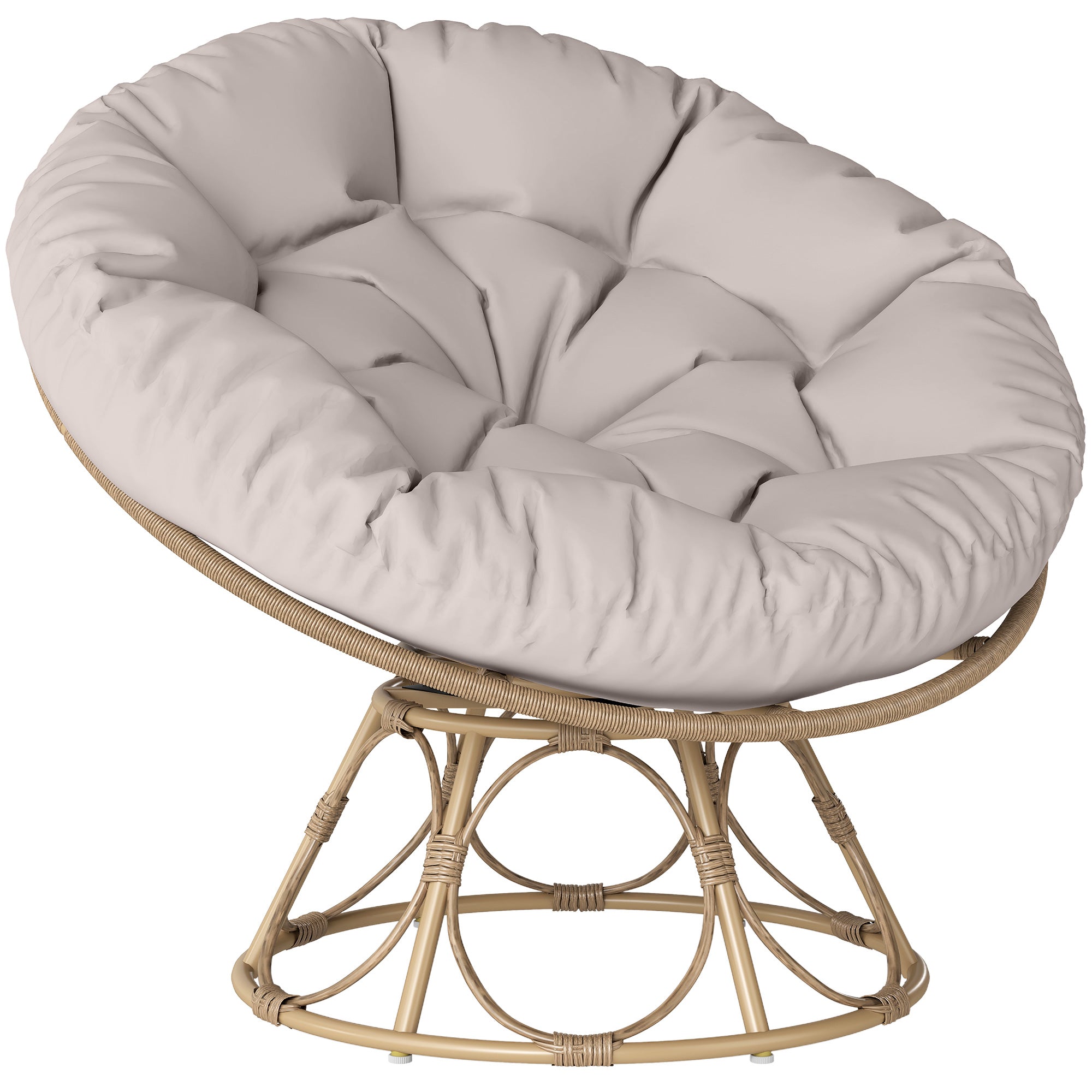 Papasan Chair Rattan 360° Swivel Basket Chair with Seat Cushion Diameter 100 cm Round Outdoor Rattan Swivel Lounge Recliner Chair for Living Room Garden Balcony Light Grey