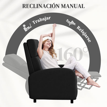Manual Reclining Relax Armchair Upholstered in Synthetic Linen with Footrest High Back Support 120 kg Load Reclining Armchair for Bedroom Office Black