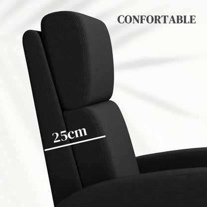 Manual Reclining Relax Armchair Upholstered in Synthetic Linen with Footrest High Back Support 120 kg Load Reclining Armchair for Bedroom Office Black