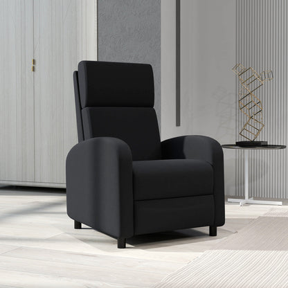 Manual Reclining Relax Armchair Upholstered in Synthetic Linen with Footrest High Back Support 120 kg Load Reclining Armchair for Bedroom Office Black