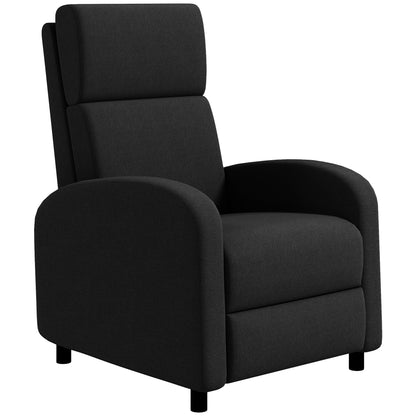 Manual Reclining Relax Armchair Upholstered in Synthetic Linen with Footrest High Back Support 120 kg Load Reclining Armchair for Bedroom Office Black